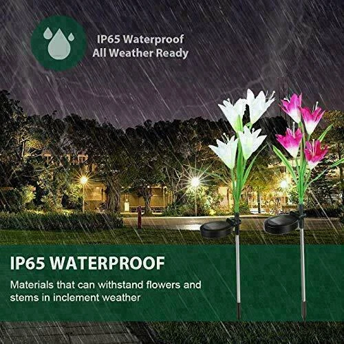 2 Pack Solar Power Lily Flower LED Lights Garden Stake Lamp Yard Outdoor Decor - Image 2 of 4