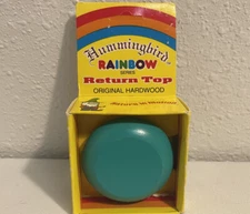 Vintage NOS Wood Hummingbird Return Top Yoyo Yo Yo Teal Turquoise Rainbow