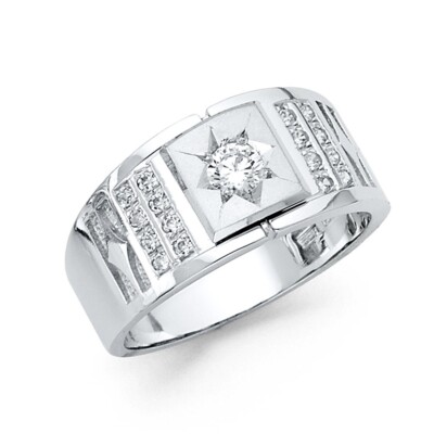 14K White Gold Cubic Zirconia Men's Ring | eBay