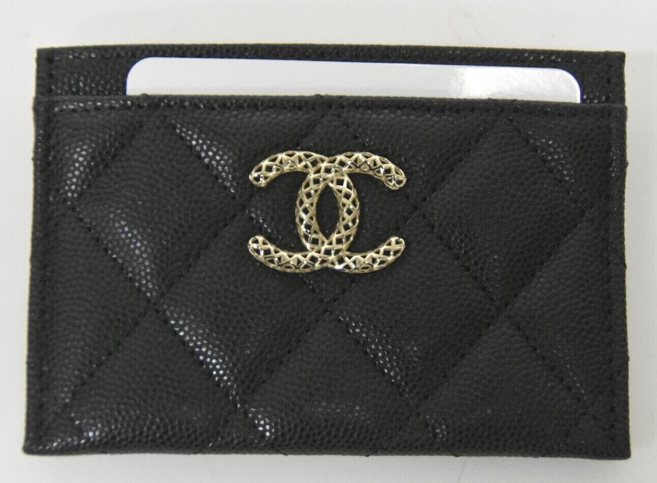 NEW 2023 23P CHANEL Caviar Quilted Card Holder Black BIG CC Gold Wallet  FULL SET