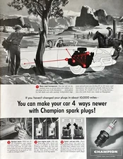 Vintage Print Ad Champion Spark Plugs 1957 Retro Car Parts Ad Cowboys Western
