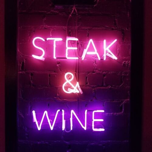 Steak & Wine 20"x16" Neon Light Sign Lamp Garage Bar With Dimmer - Picture 1 of 1