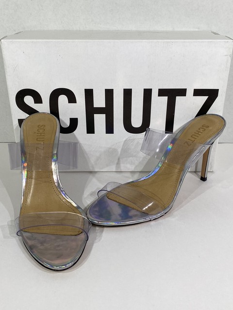 SCHUTZ Ariella Women's Size 6.5M Transparente/Prata Vinil Strappy Sandals X4-2 | eBay