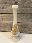 VTG Fenton Floral Swung Custard Glass Hand Painted Signed Bud Vase