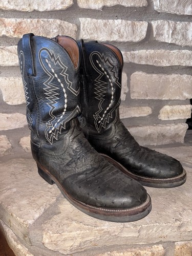 Lucchese 2000 Boots Western ostrich Black Leather Boots Size 11 EE Men