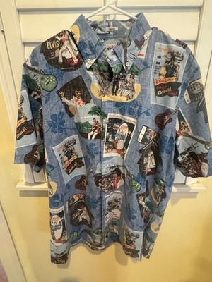 Reyn Spooner Elvis in Hawaii Blue Men's Hawaiian Shirt Size L
