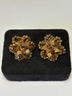 New ListingMiriam Haskell Vintage Gold Tone Clip-On Earrings with Brown/Amber Rhinestones
