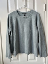 Eileen Fisher Knit Sweater Organic Cotton Crew Neck Light Blue Capsule Size S