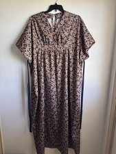 Handmade Kaftan Dress One Size 57  Long Brown Orange Floral Polyester
