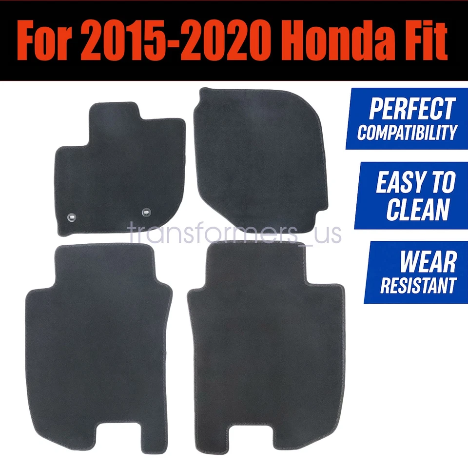 For 2015-2020 Honda Fit Front-Rear Velour Floor Mats Carpet Anti-Slip Black New - Image 3 of 4