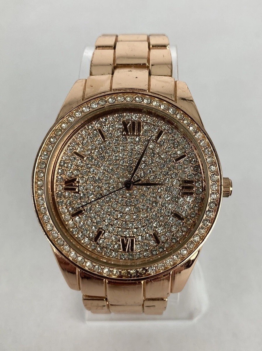 Accutime HC21F 42mm Rose Gold Diamond Dial Quartz Watch w/Bracelet Battery