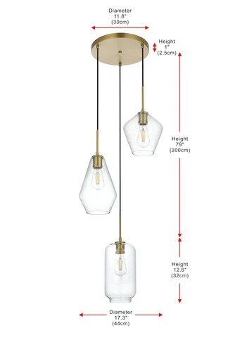 Living District Gene 3-Light Metal Pendant in Black and Clear Glass - Picture 4 of 9