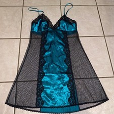 Vintage Fredericks Of Hollywood Satin Green And Black Mesh Lingerie Size S