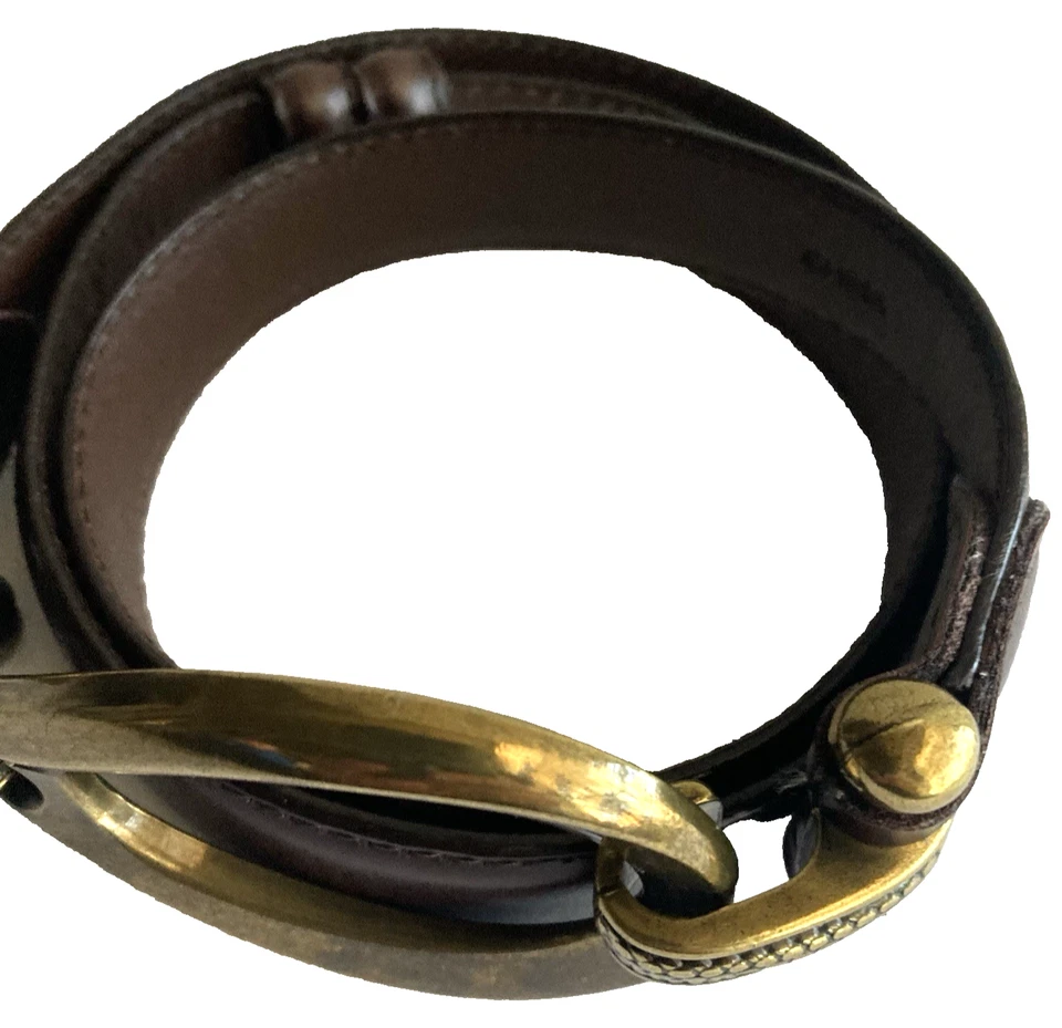 "Cinturón de cuero marrón ajustable con hebilla de gancho en tono bronce 34"" para mujer 20160 ml" Foto 2 de 4