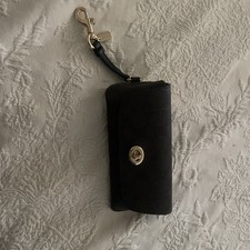 Coach Turn Lock Wristlet Wallet Brown Black Logo Women's Wrist Strap