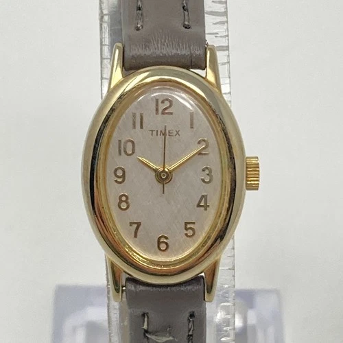 Vtg Timex Cavatina Watch Women 18mm Gold Tone Linen Dial New Battery 7.75" 2005