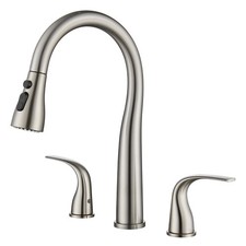 3 Hole Kitchen Faucet with Pull Down Sprayer, Brushed Nickel, Double Handle H...
