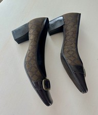 Etienne Aigner Orah Brown Leather Pump Shoes Signature Fabric Size 7.5 M