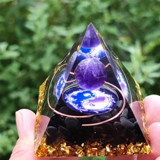 Orgone Amethyst stone Crystal Certified EMF Protection Pyramid & Quartz Energy