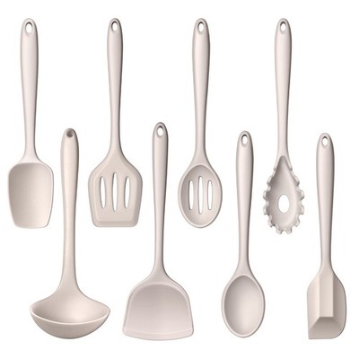LIANYU Non-Toxic Silicone Kitchen Utensils Set, 8 Piece Non-Scratch 8, Khaki
