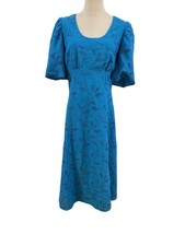 hyacinth house dress Xl Blue Eyelet Lace Embroidered Puff Sleeve Midi Dress Boho