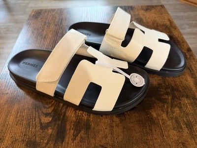 Hermes White Calfskin Chypre Sandals New Size 7