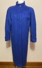 VTG Ashley Scott Blue Wool Long Puff Pleat Sleeve High Neck Button Coat L/XL