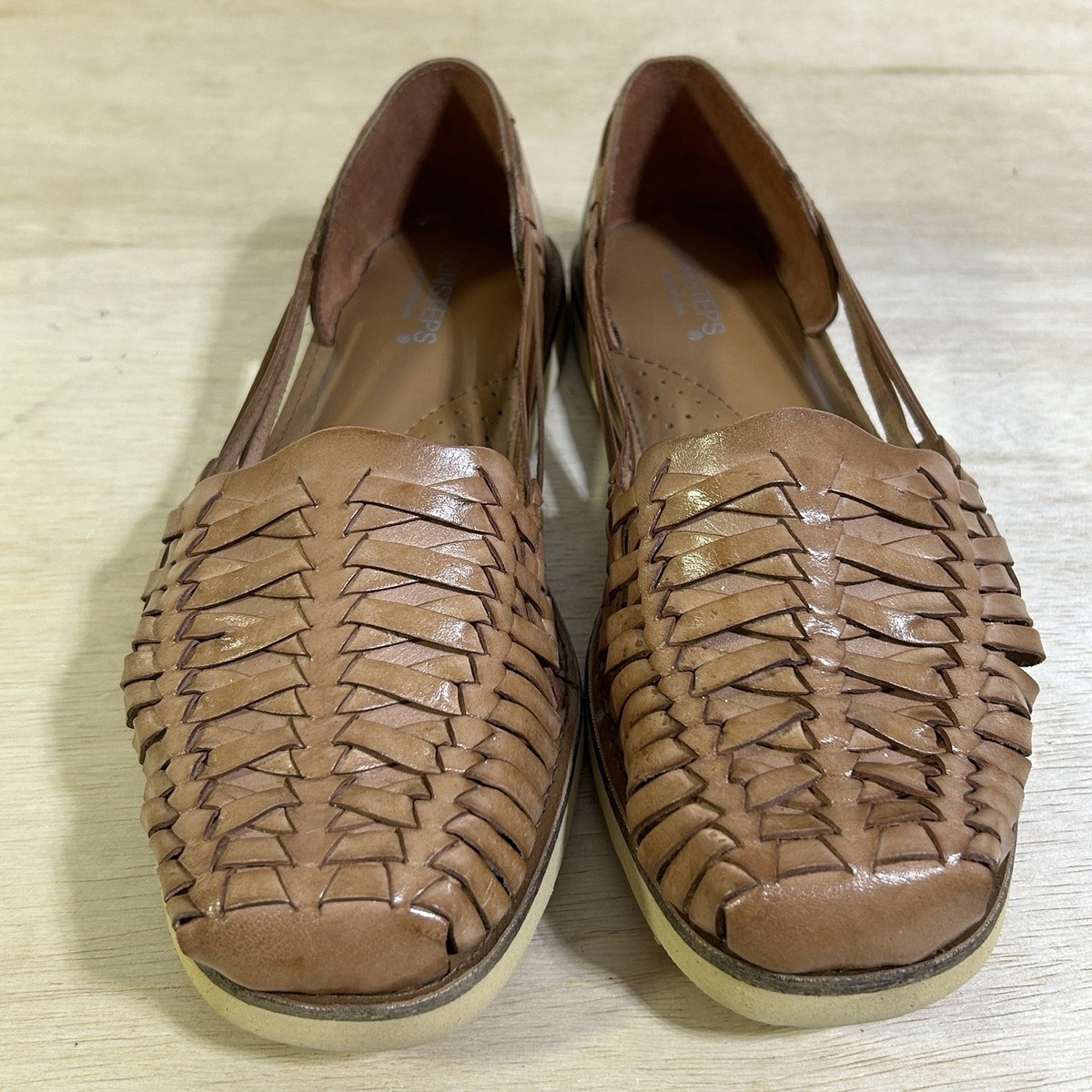 Sunsteps Hand Woven Brown Leather Slip On Huaraches Sandals Shoes Sunsteps Sandals Mens Size 9 Huarache Brown Leather Hand  main image 3
