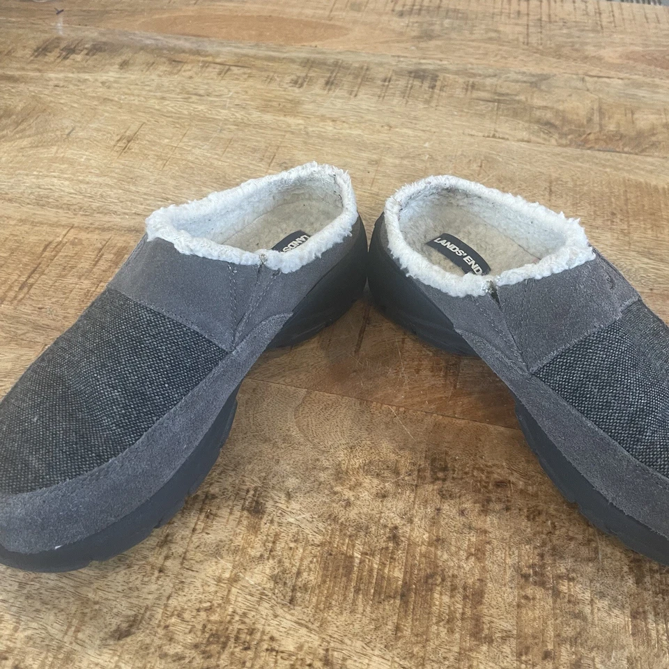 Land’s End Mujer 6 Gamuza Cuero Mocasín Zapatillas Forradas Gris Suelas de Goma Foto 4 de 4