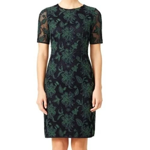 Abito glicine in pizzo Tory Burch blu navy e verde rete da pesca taglia 2