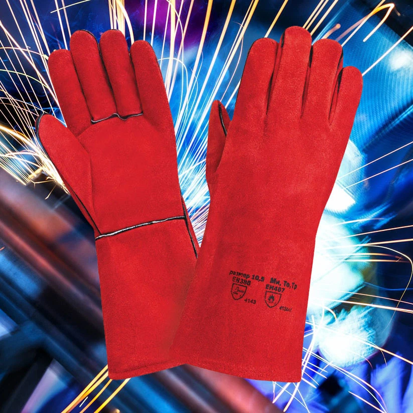 10 X Welding Gloves Red Welders Gauntlet Long Lined High Temperature Log  Fire | eBay