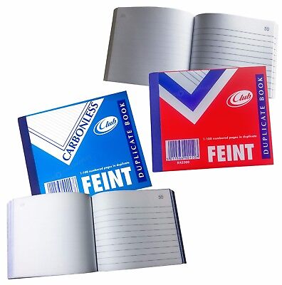 Club Duplicate feint ruled book With or without carbon sheet 100 numbered sets