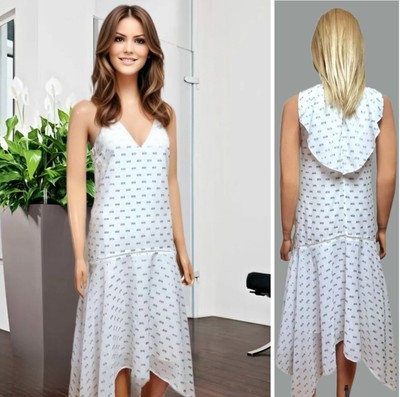M&S LTD EDITION KLEID UK 8 WEISS+SILBER GLITZER ÄRMELLOS TIEFERE TAILLE SWING #8