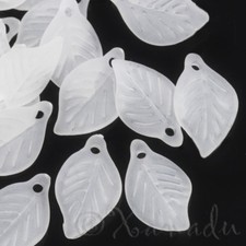 White Acrylic Leaf Charms 18mm Frosted Leaves Pendants C4586 - 50, 100 Or 200PCs