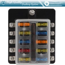 10 Way Blade Fuse Holder Box Block For Automotive Marine Boat W/ Sticker Label