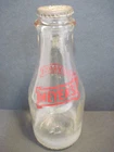 OLD VINTAGE 1 QT. GLASS MILK DAIRY BOTTLE MEYERS WITH LID ASVERTISING