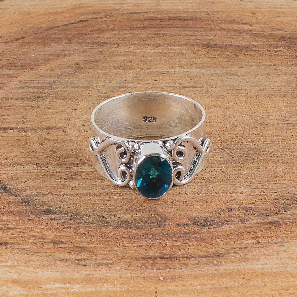 Lindo anillo de piedras preciosas naturales de apatita para mujer de plata de ley 925 regalo Foto 2 de 4