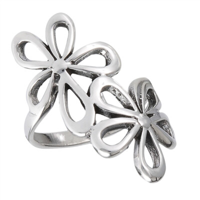 Oxidized Filigree Daisy Leaf Ring – 925 Sterling Silver Band, Sizes 5-9, Floral Vintage Design