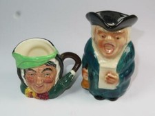 Pair of Small Vintage Character Jugs DOULTON Sairey Gamp SANDLAND Town Crier