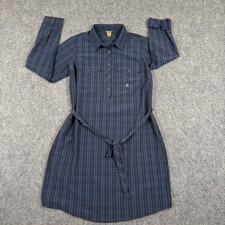 Eddie Bauer Shirt Dress With Belt Petite Medium Blue Plaid Button NWOT Women's