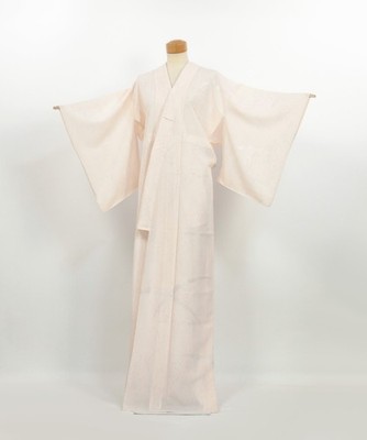 Vintage Silk Tsukesage Kimono: Light Pink Yuzen Dye, Summer Ro Robe / K2603254