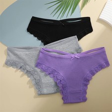 Low Rise Cotton G String Lace Brazilian Panties Women's Underwear 2 Pcs