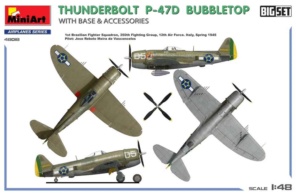 THUNDERBOLT P-47D BUBBLETOP WITH BASE & ACCESSORIES. Miniart 48018 skala 1/4 - Immagine 3 di 4