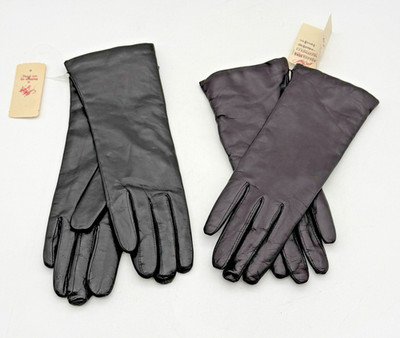 VTG Lot of 2 Lord & Taylor Black Leather Cashmere Lined Women's Gloves NWT 7 7.5