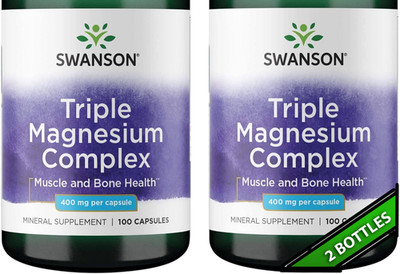 2 Pack Triple Magnesium Complex, 400 mg, 200 Caps (2x100) Muscle & Bone Health