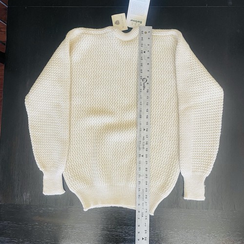 NEW Barbour Wool Sweater Men's 42 L Beige Knit Fisherman Chunky Scotland - Picture 5 of 9