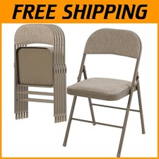 6-Pack Folding Chairs with Padded Cushion - Khaki Set-