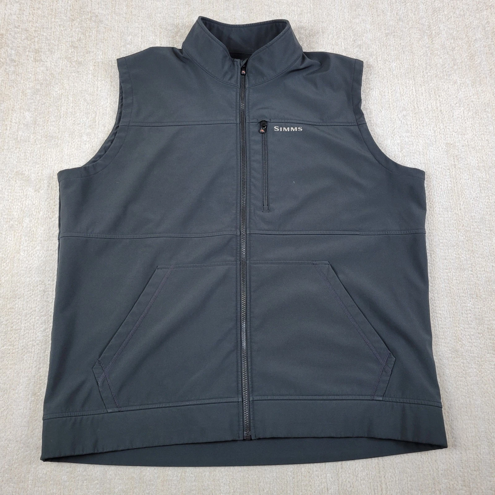 Simms Vest Mens 2XL Black Softshell Full Zip Hiking Fishing Outdoors Jacket