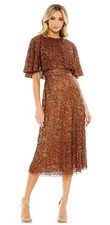 NWT Mac Duggal Embellished Cape High Neck Midi Dress in copper Size 14