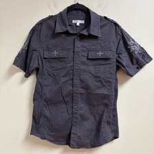 Archaic Affliction Mens Button Up Shirt Size M Black Y2K Goth Grunge Streetwear